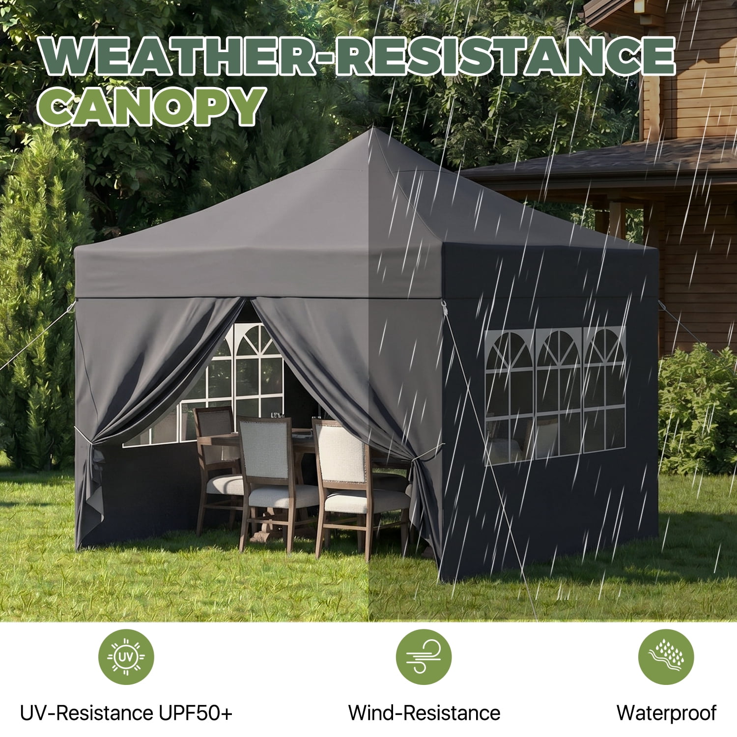 BaPiPro 10'x10' Pop Up Canopy Tent with 4 Removable Sidewalls, Adjustable Height Instant Outdoor Canopy, Portable Sun Shade Shelter with 4 Sandbags, Easy Setup for Parties, Camping, Events, Gray