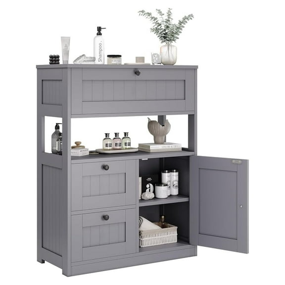 Bathroom Cabinet, Modern Bathroom Floor Storage Cabinet Organizer with 1 Door and 3 Drawers, Freestanding Cupboard for Kitchen/Living Room Use