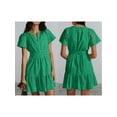 thumbnail image 2 of FOCUSNORM Robe Mini Femme Slim Pointelle Col en V Manches Courtes Taille Smockée Robe à Volants pour Plage Fête Club, 2 of 9