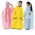 thumbnail image 2 of Chubasquero impermeable de EVA para niños, mochila escolar de color sólido, poncho de una pieza, para senderismo escolar, poncho largo grueso para estudiantes, XL, amarillo, 2 of 5