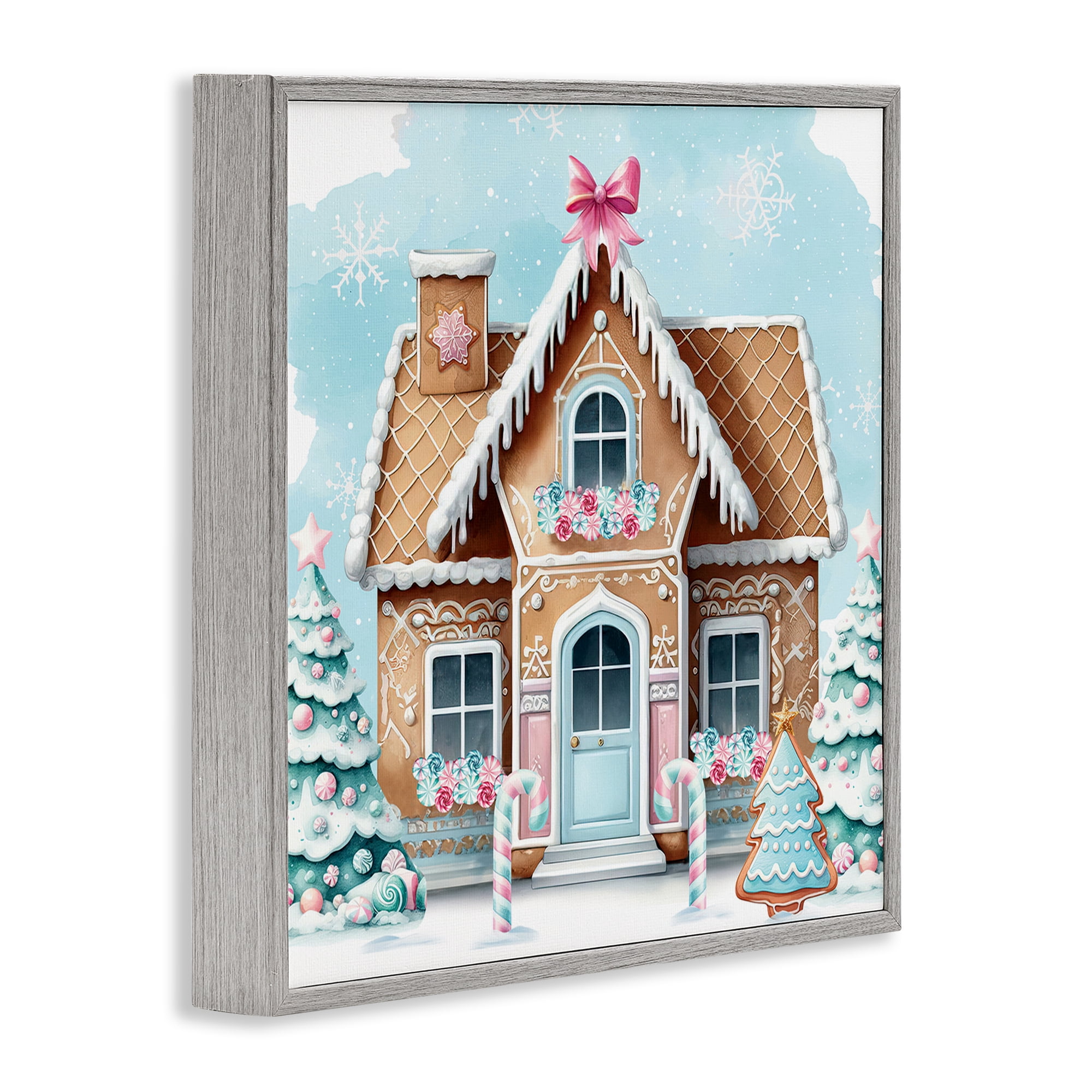 Stupell Industries Fancy Gingerbread House Holiday Painting Gray Framed Art Prints Wall Art, 24 x 24
