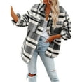 thumbnail image 2 of Women'S Flannel Plaid Shacket Fall Outfits Long Sleeve Button Down Shirts Jacket Coats with Side Pockets Black S, 2 of 7