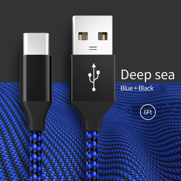 2m Length USB Type C Charger Cord Fast Charging Cord Nylon Braided Cord Durable Phone Charger Cord