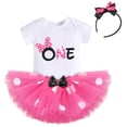 thumbnail image 3 of IBTOM CASTLE Toddler Baby Girls 1st 2nd Birthday Outfit Mini Polka Dots Romper Tutu Dress Mouse Ears Headband Princess Skirt Set for Photo Shoot 1 Year Hot Pink + Black, 3 of 8