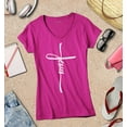 thumbnail image 3 of S4E Women's Jesus Cross Religious Slim Fit V-Neck T-Shirt Large Pink, 3 of 4