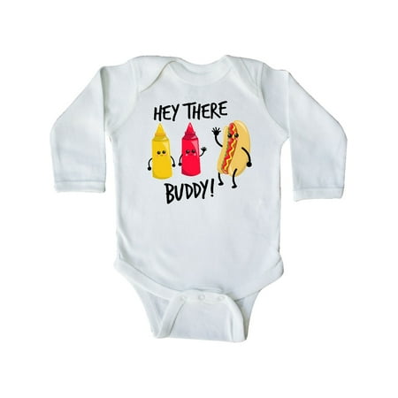 

Inktastic Hey There Buddy with Ketchup Mustard and Hot Dog Gift Baby Boy or Baby Girl Long Sleeve Bodysuit