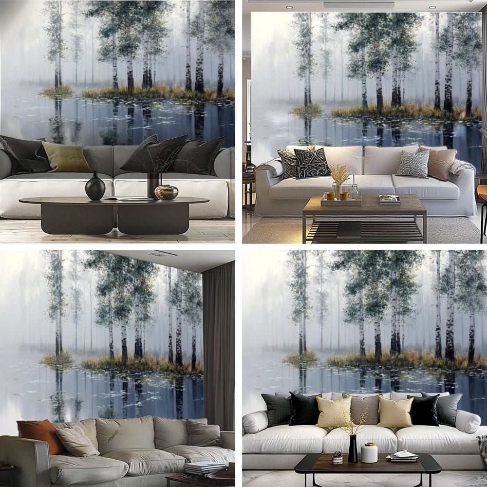 Peel and Stick Wallpaper Birch Trees Abstract Forest Branches Landscape Colorful Nature Modern Modern Art Wall Mural Decor Self Adhesive and Removable 69in x 98in