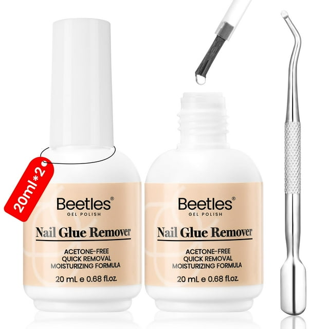 Eliminador de pegamento para uñas con forma de escarabajos, 2 unidades, 20 ml, con empujador de cutículas