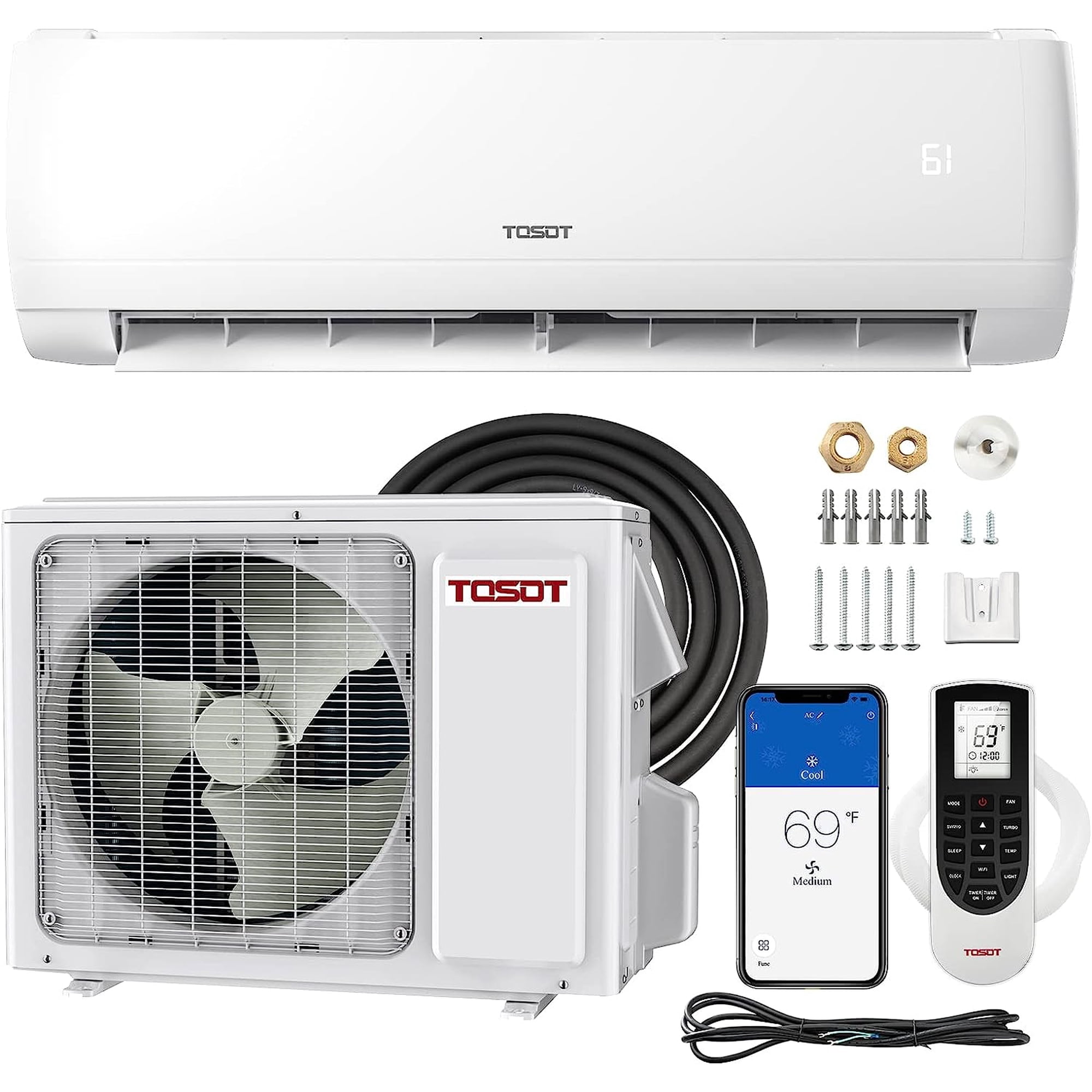 TOSOT 9,000 BTU Mini-Split Air Conditioner, Wifi Enabled Ductless Inverter  Split System AC Unit Heating System, Compatible with Alexa - 20.5 SEER2  230V - Walmart.com