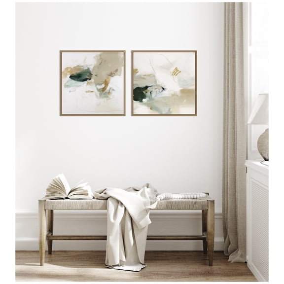 Kate and Laurel Field No. 1 & No. 2 2 Piece Framed Canvas Wall Art Set by Amy Lighthall, Sylvie Dark Gold Modern Contemporary, Abstract Art for Wall Decor