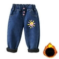 thumbnail image 3 of Gpaecead Girls' Clothing Jeans Butterfly Print And Fleece Lined Thickened Jeans Kids Fall And Winter Mid Waist Button Jeans 3-8 Years Blue, 3 of 4
