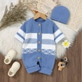 thumbnail image 2 of Baby Boys Girls Jumpsuit Hoodie Romper Babys Girls Boys Knit Sweater Floral Spring Winter Long Sleeve Romper Jumpsuit Hat Clothes Z0A-Blue, 12-18 Months, 2 of 9