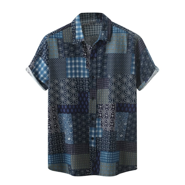 Chemise à Manches Courtes à Col Rabattu Imprimé Mode Décontractée pour Hommes