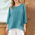 thumbnail image 1 of TaTaai Women’s Round Neck Long Sleeve Cardigan Casual Loose Blouses Solid Color Linen Feel Polyester Tops Summer Spring Daily Tees Gift, 1 of 8
