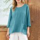 thumbnail image 2 of Blusas de Manga Larga de las Mujeres Verano Cuello Redondo Color Sólido Lino-Estilo Cardigan, Poliéster Suave Casual Abierto Frente Superior, 2 of 8