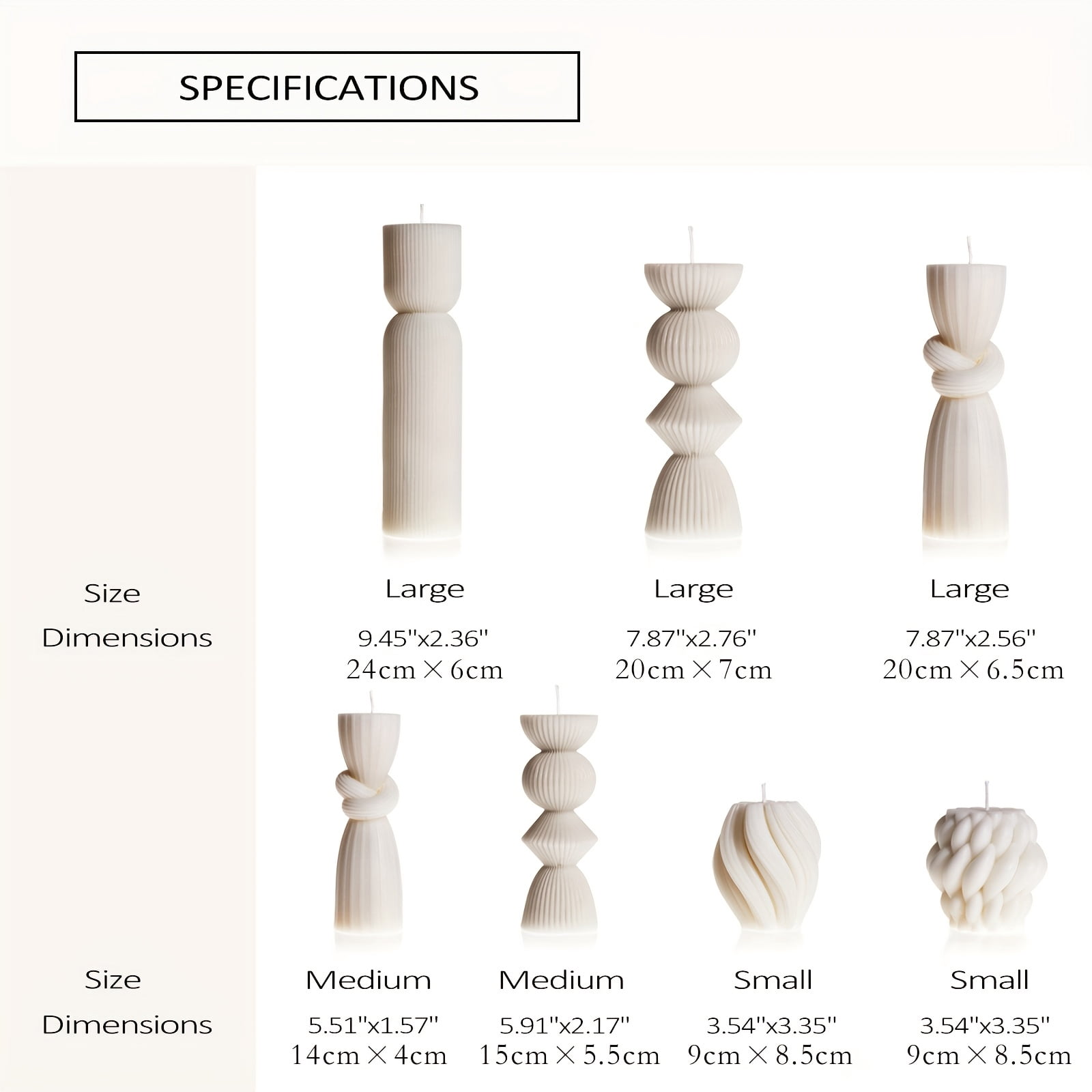 7-Pack Large Ribbed Pillar Candles - Soy Wax Handmade Home Decor Candles For Housewarming Gift, Shelf Decor, Wedding, Dining Table Centerpiece