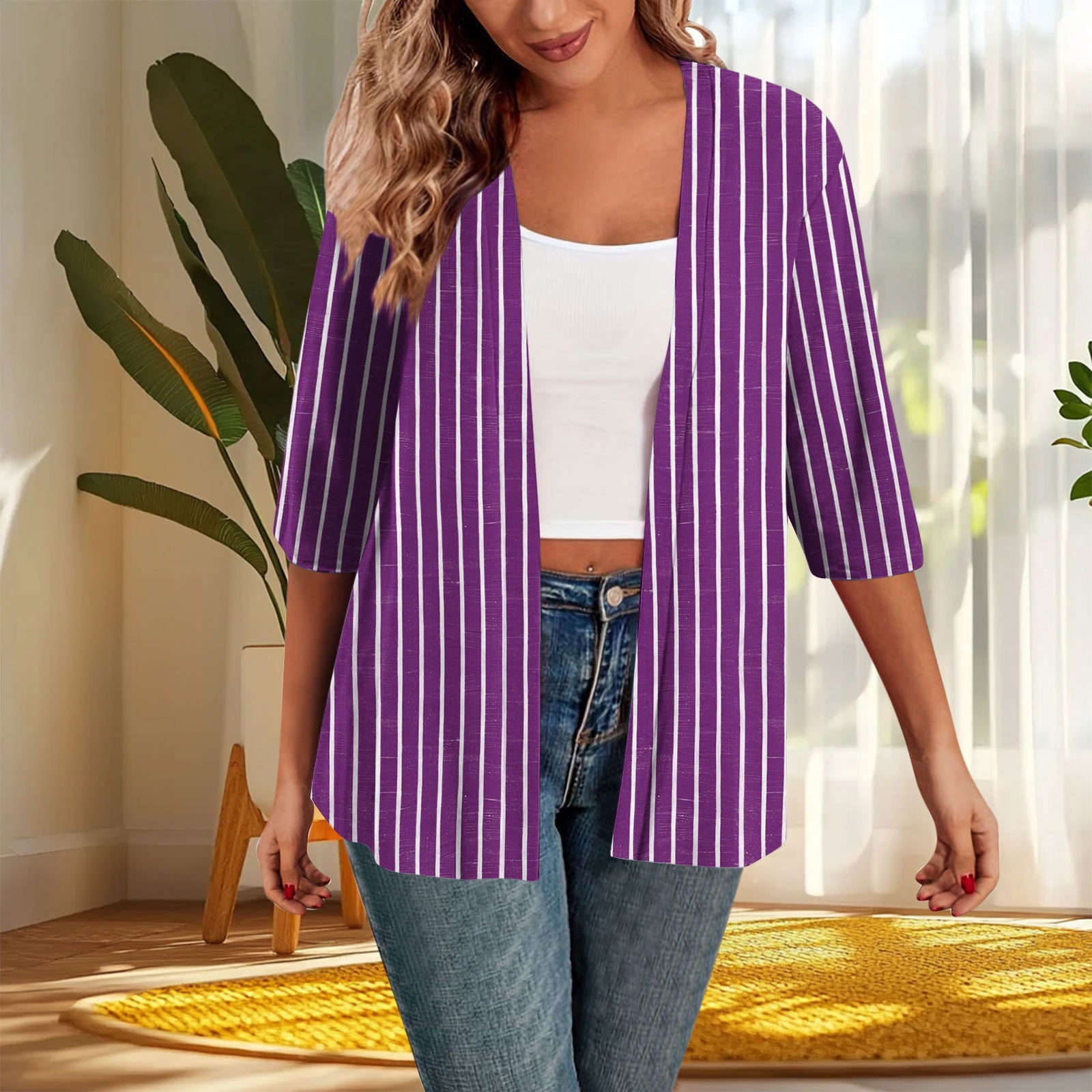 XZNGL Cardigan for Women, 3/4 Sleeve Printed Casual Shirt Top with