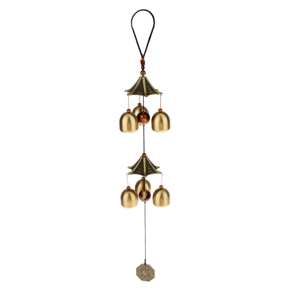 Dualoai Traditional Wind Chime 6 Bells Hanging Pendant Feng Shui Yard Garden Decor