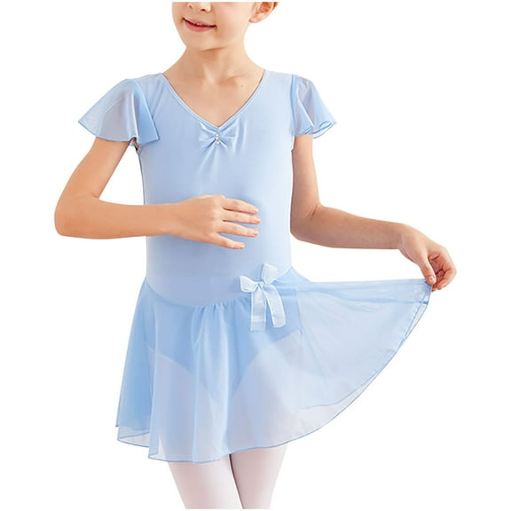 Ballet Leotards with Skirt Toddler Girls Dance Ballerina Outfit Dresses Short Sleeve