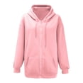thumbnail image 4 of Baberdicy Sweatshirt for Women Women's Fall Jacket Oversized Pocket Sweatshirt Casual Drawstring Clothing Zipper Track Jacket Solid Color Long Sleeve Hooded Top Pink L, 4 of 5