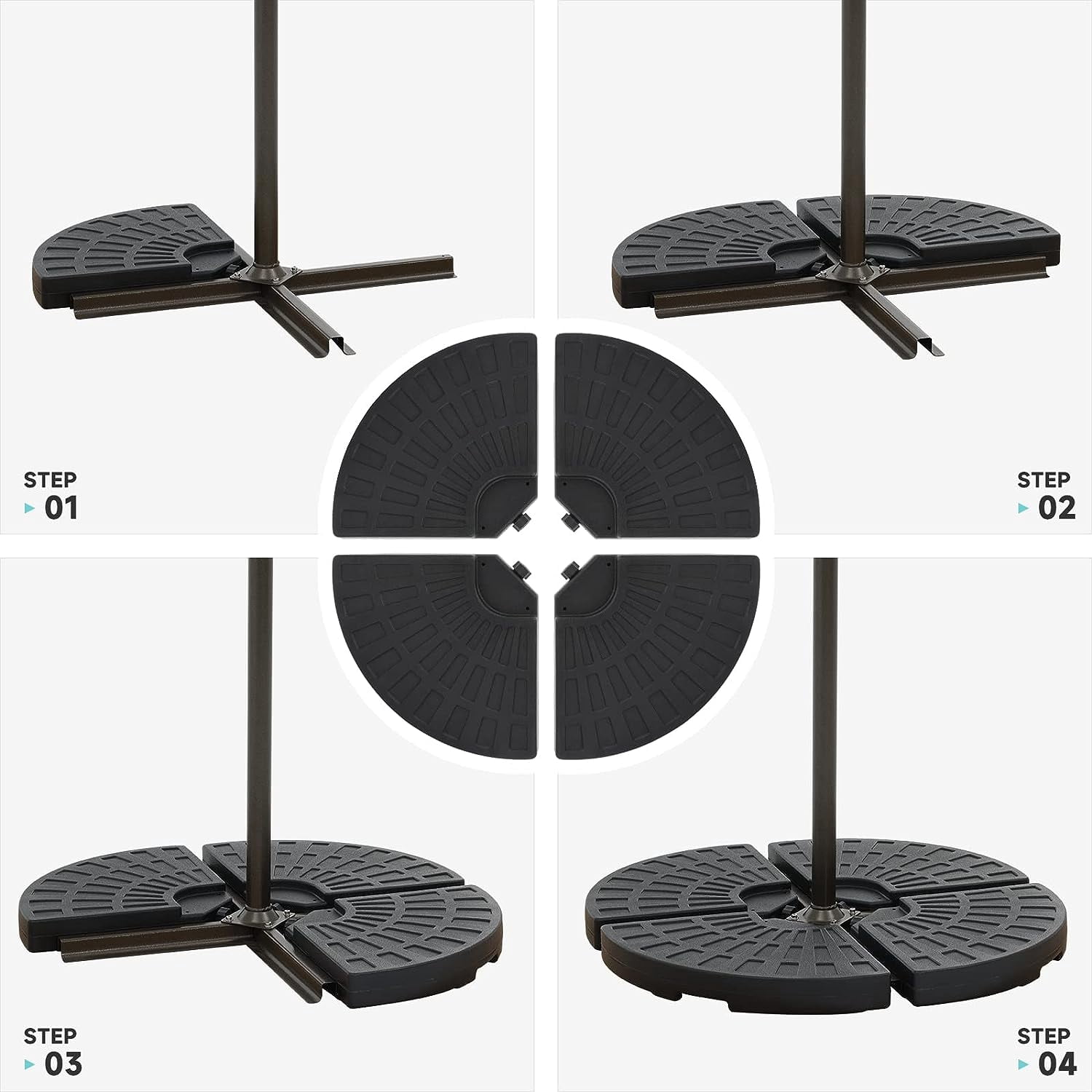 COBANA 4-Piece Cantilever Offset Patio Umbrella Base, Easy Filling Umbrella Stand Weights, Water/Sand Filled, Max 170lbs