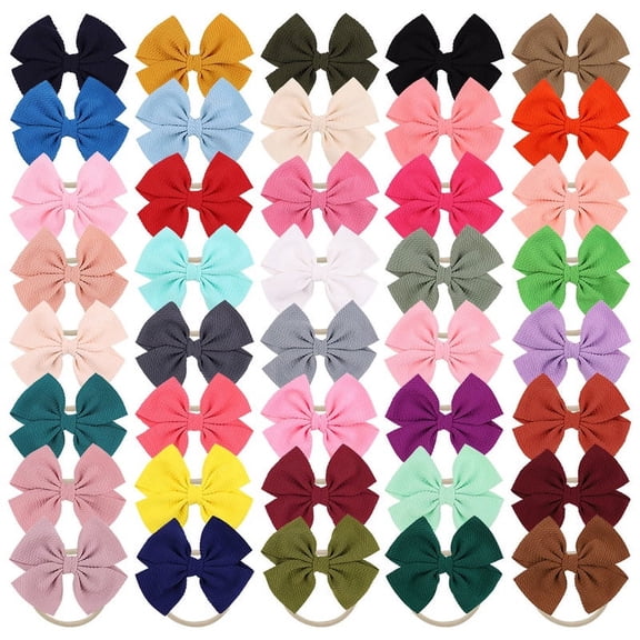Vensio -40 Pack Big Bows Nylon Headbands for Toddlers and Kids, Assorted Fashion Headbands with High Elasticity for Girls, Soft and Durable Hair Accessories Set
