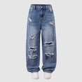 thumbnail image 5 of UACY Boys' Baggy Ripped Jeans Distressed Denim Pants Loose Fit Straight Leg Cotton Blend Casual Long Trousers Boys Pants (Sky Blue, 10-11 Years), 5 of 8