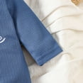 thumbnail image 6 of AWZXDE Toddlers Girl Outfits Knit Footed Long Sleeve Romper With Matching Knot Hat Embroidered Letter Crew Neck Snap Crotch 2 Casual Daily Wear Set Blue - 3-6 Months, 6 of 7