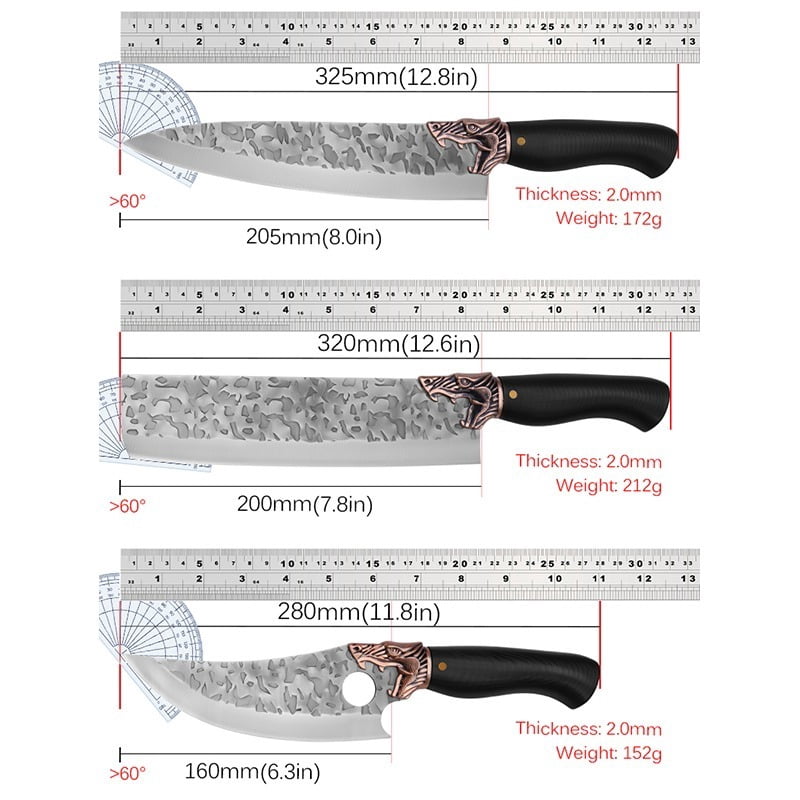 8PCS Stainless Steel Handmade Forged Chef Knife Set Including Utility Boning Fish and Vegetable Chopping Knives Professional Kitchen Cutting Tools for Gourmet Cooking Gifts for Men