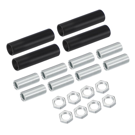 Lighting Fixture Downrods M10 x 2'', 4 Set Threaded Extension Rod Lamp Rod Light Fixture Part in Electroplated Iron for Pendant Light Island Lighting Chandelier Indoor, Black