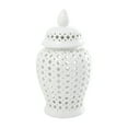 thumbnail image 5 of DecMode 9" x 18" White Ceramic Decorative Jars with Geometric Cutout Design and Lid, 1-Piece, 5 of 8