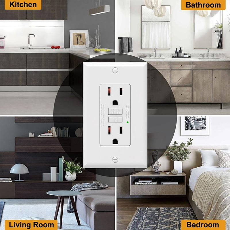 5Pack GFCI Outlets 15 Amp,Non-Tamper ,Decor GFI Receptacles with LED Indicator, Plastic+Metal2146