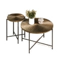 thumbnail image 2 of Miekor Furniture Radial Pattern 2-Piece Coffee and End Table Set – Waterproof MDF with PVC Cover, Distressed Cylindrical Design, Black Metal Legs – Classic Rustic Charm, Dark Walnut 14704, 2 of 9