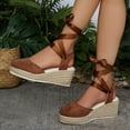 thumbnail image 2 of Rokment Espadrilles Platform Dressy Shoes for Women Bride Wedding Summer Fall Elegant Casual Leather Pointed Closed Toe Wedge Heeled Satin Strappy Sandals Brown Size 9, 2 of 6