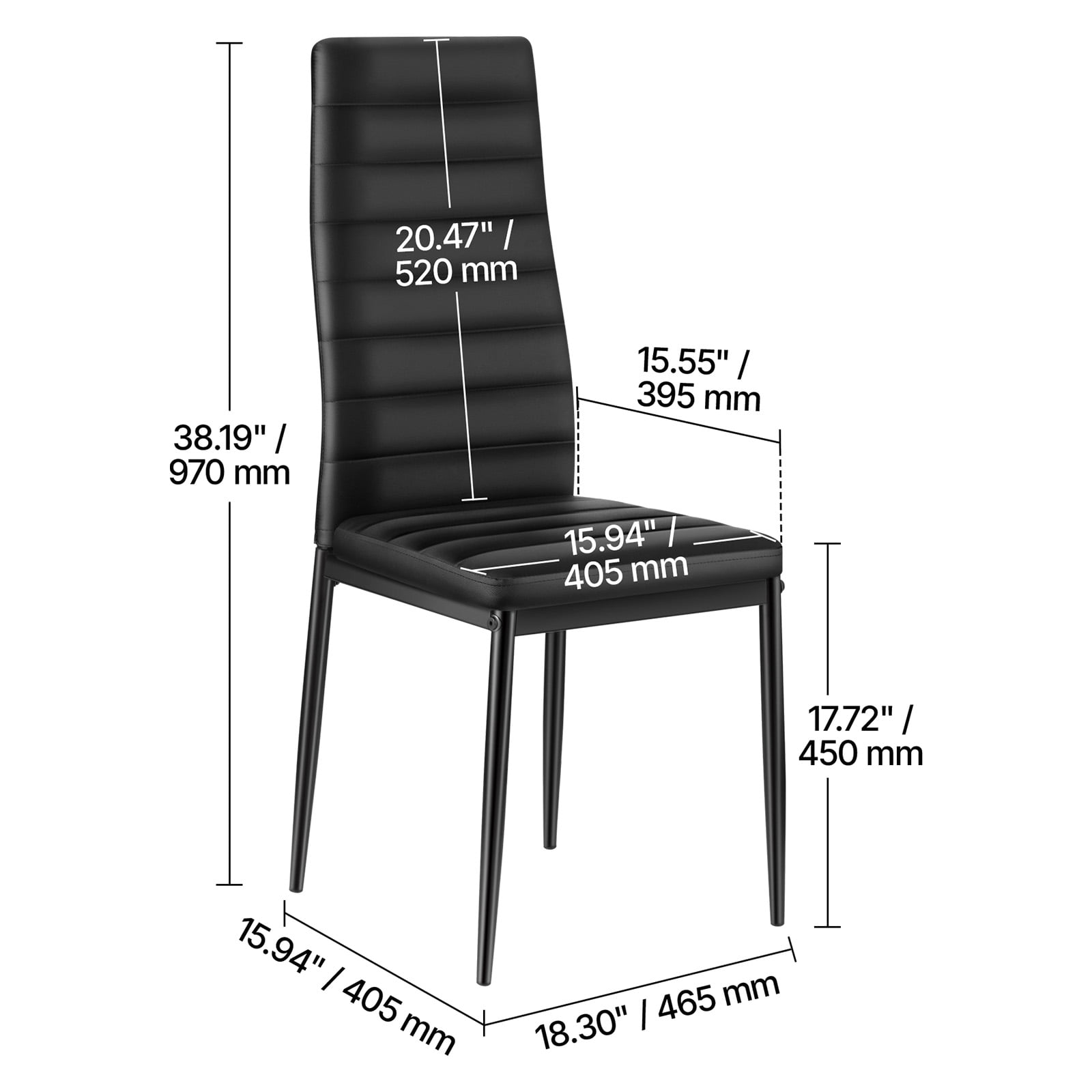 KFFKFF Set of 4 Modern Dining Chairs, Upholstered Leather Side Chairs with Padded Seats and Metal Legs, Space-Saving Design for Kitchen or Dining Room, Black