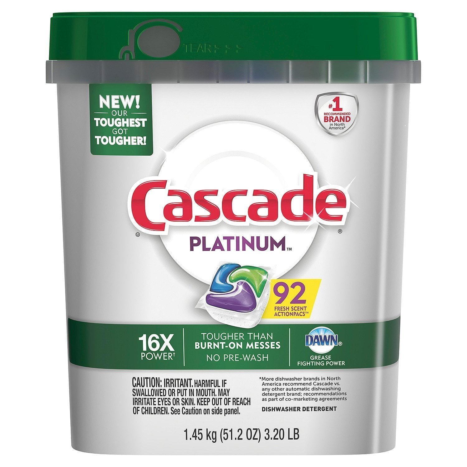 Cascade Platinum ActionPacs Dishwasher Detergent, Fresh (92 ct