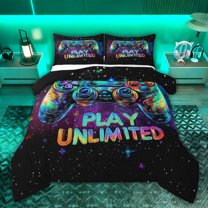 Castle Fairy Gradient Gamepads Queen Comforter Set,Galaxy Universe Bedding Comforter Set