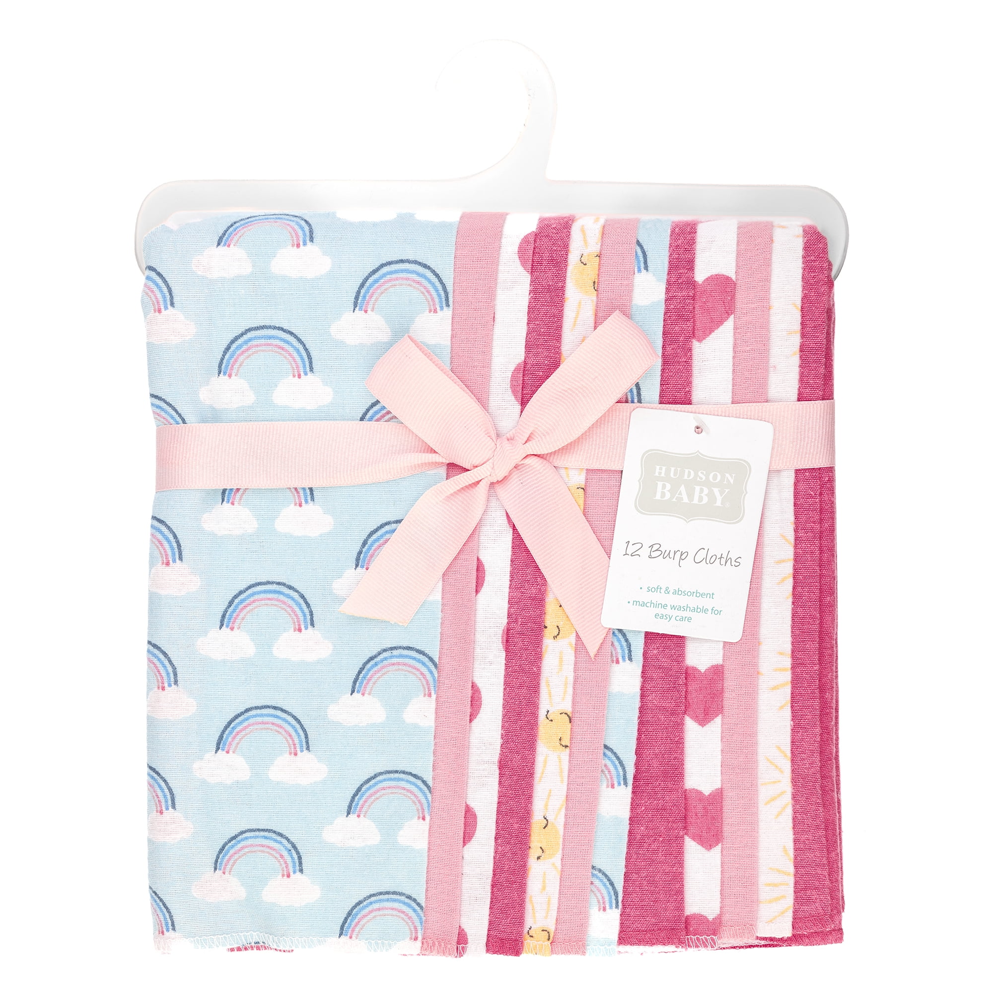 Hudson Baby Unisex Baby Cotton Poly Flannel Burp Cloths Bundle, Cloudy Rainbow, One Size