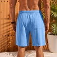 thumbnail image 4 of Domuza Linen Shorts for Men Casual Elastic Waist Drawstring Summer Beach Loose Fit Bermuda Shorts with Pockets Light Blue M, 4 of 4