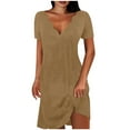 thumbnail image 2 of Antinious Womens Dresses for Party,Ladies Casual Beach Dress,Holiday Dresses for Women Solid Short Short Sleeve-Neck Mid-Calf Dress,Khaki,XXL, 2 of 5