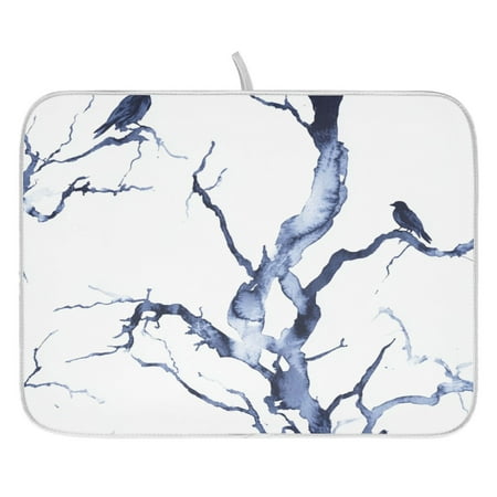 

Winter Themed Birds and Trees Dish Drying Mat for Kitchen Quick Drying Absorbent Soft Durable 18 x 24