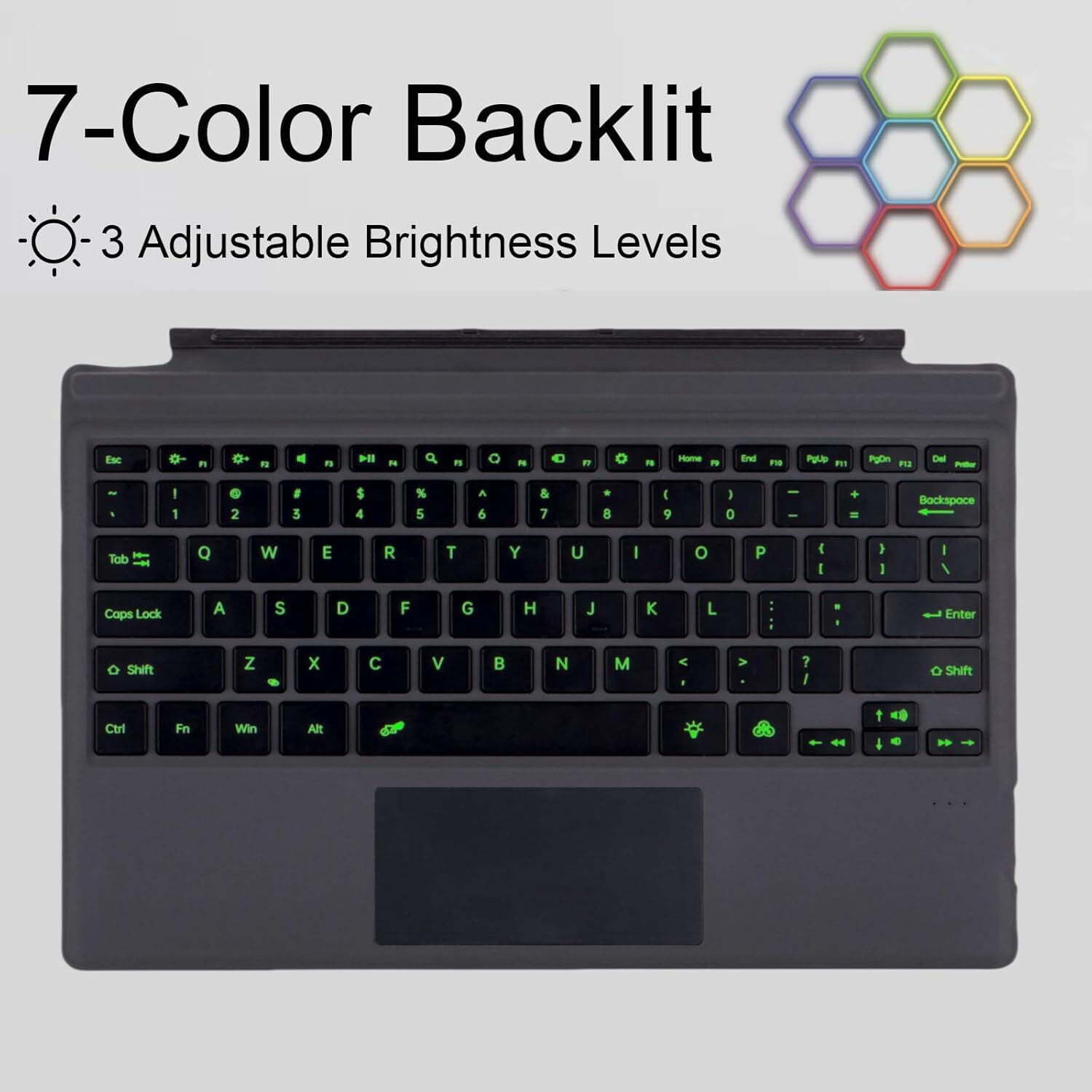 Type Cover for Microsoft Surface Pro 7+/Pro 7/Pro 6/Pro 5/Pro 4/Pro 3, Bluetooth Keyboard with Multi-Touch Trackpad, Ultra Slim--Black With Backlit
