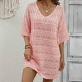 thumbnail image 2 of QIPOPIQ Robes de Plage pour Femmes Manches Courtes Couleur Unie Découpée Robe d'Été Vacances Robe de Plage Protection Solaire Blouse Offres 2023, 2 of 4