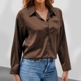 thumbnail image 2 of Ahdbta Womens Tops Long Sleeve Satin Silk Collared Button Down Shirts Fall Casual Business Office Work Dressy Blouses, 2 of 6