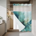 thumbnail image 4 of Abstracts Marble No Hook Shower Curtain with Snap in Liner Teal Green Glod Ombre Stone Crack Texture Waterproof Bathroom Shower Curtain with See Through Top Window for Bathtub 60" x 72", 4 of 9