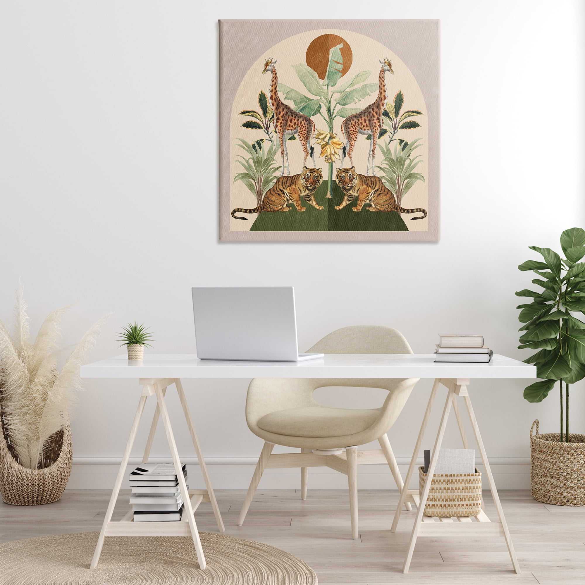 Stupell Industries Jungle Animals Motif Landscape Painting Gallery Wrapped Canvas Art Print Wall Art, 36 x 36