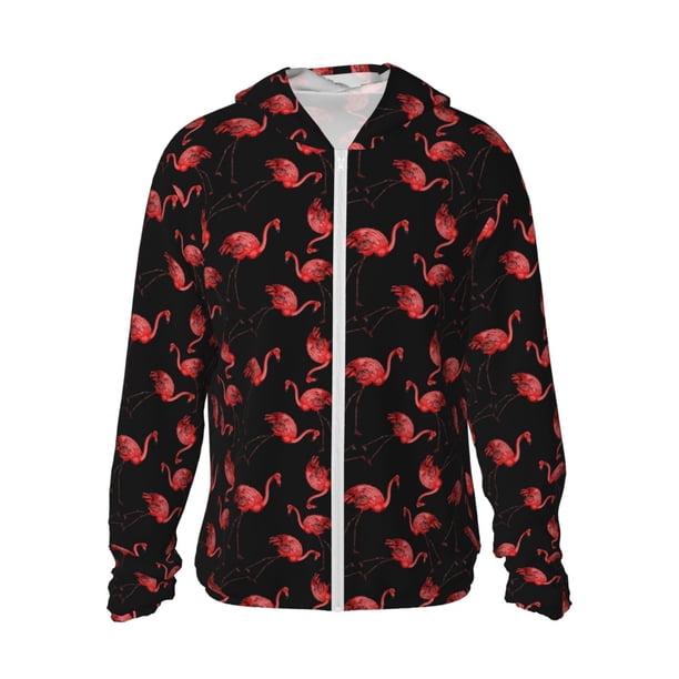 Fotbe Flamingo Chaqueta con Protección Solar UPF 50+ para Hombre y Mujer, Camisa con Capucha y Bolsillos-X-Large