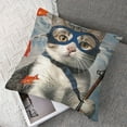 thumbnail image 7 of Cat Pillow Sham, Modern Spin on The Term Fishing Curiosity Goldfish Hunting Humorous Art, Decorative Standard King Size Printed Pillowcase,Orange Violet Blue White, 7 of 7