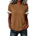 thumbnail image 4 of TGSLY Women's Eyelet Lace Trim Linen Tops Lightweight Crew Neck Solid Color Cotton Blouses Relaxed Dressy Casual Short Sleeve T-Shirts M, 4 of 7