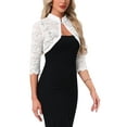 thumbnail image 4 of INSPIRE CHIC Elegant Lace Bolero Shrug for Women 3/4 Sleeve Sheer Floral Lace Cardigan Top S White, 4 of 6